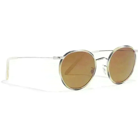 NWT Oliver Peoples “Casson” Round Titanium Sunglasses in Silver/Beige Horn - Picture 13 of 16